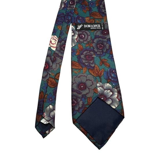 Don Loper Beverly Hills Floral Silk Tie Made In USA Teal & Purple 100% Silk - Picture 3 of 6
